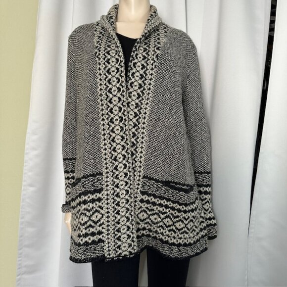 Lucky Brand - Border Open front Cardigan Black/Ivory with front Pockets Size Sm - Picture 2 of 7